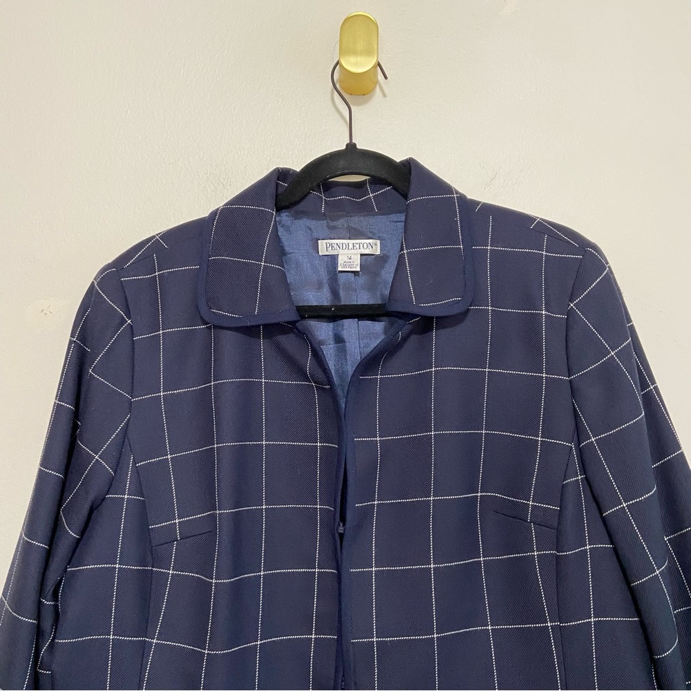 Pendleton Virgin Wool Navy Blue Square Windowpane… - image 4